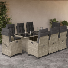 9részes világosszürke polyrattan kerti étkezőgarnitúra párnával kerti bútor