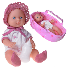 A baba a hordozóban, a baba iszik és pisil ZA5155 játékbaba felszerelés