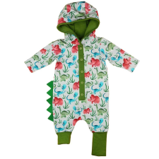Ab Hosszú ujjú kapucnis pamut overál - Dínó minták - Zöld belső (74) babakabát, overál, bundazsák