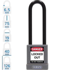 Abus 74/40HB75 LOTO hosszúkengyelű munkavédelmi kizáró lakat - Szürke - 589881 lakat
