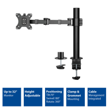 Act AC8325 Single Monitor Arm Office Solid Pro 10"-32" Black tv állvány és fali konzol