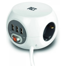 ACT CONNECTIVITY AC2410 Elosztó 3 aljzat 3x USB 3m fehér kapcsolós hosszabbító, elosztó