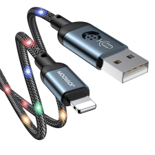  Adatkábel: Joyroom - LED-es USB / Lightning szövet kábel 2.4A, szürke 1m kábel és adapter
