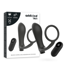 ADDICTED TOYS PÉNISZ GYŰRŰ TÁVIRÁNYÍTÓVAL ANÁLIS DUGÓ FEKETE ÚJRATÖLTHETŐ vibrátorok