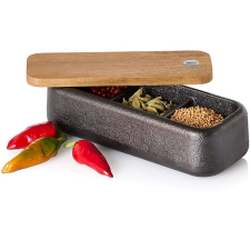Adhoc Spice Box Potta Fűszertartó, öntöttvas + fafedél, 17 cm hosszú papírárú, csomagoló és tárolóeszköz