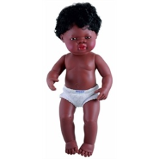  Afrikai fiú karakterű fiú hajasbaba (38 cm), Miniland játékbaba felszerelés