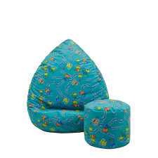 AGA Gyerek babzsákfotel lábtartóval AGA 3434 - Vonatos kék bútor