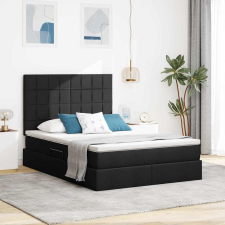  Ágy LED -es lámpákkal fejtámlával Fekete 140 x 200 cm szövet ágy és ágykellék