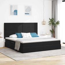  Ágy LED -es lámpákkal fejtámlával Fekete 200 x 200 cm Bársony ágy és ágykellék