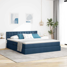  Ágy LED -es lámpákkal fejtámlával Kék 160 x 200 cm szövet ágy és ágykellék