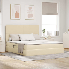  Ágy LED -es lámpákkal fejtámlával Krém 180 x 200 cm szövet ágy és ágykellék
