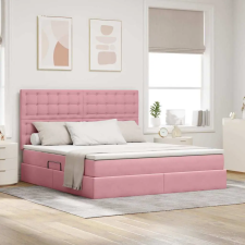  Ágy tárolóval és LED lámpával Rózsaszín 160 x 200 cm Bársony ágy és ágykellék