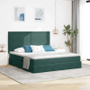  Ágy tárolóval és LED lámpával Sötétzöld 160 x 200 cm Bársony