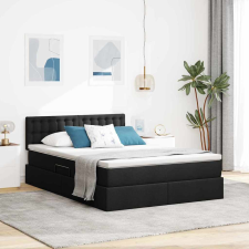 Ágy tárolóval és matraccal Fekete 140 x 190 cm Faanyag ágy és ágykellék