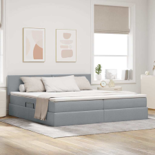  Ágy tárolóval és matraccal Világosszürke 200 x 200 cm Faanyag ágy és ágykellék