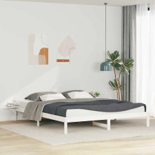  Ágykeret éjjeliszekrényekkel Fehér 200 x 210 cm Tömör fenyőfa ágy és ágykellék