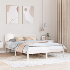  Ágykeret Fejtámlával Fehér 200x200 cm Tömör fenyőfa ágy és ágykellék