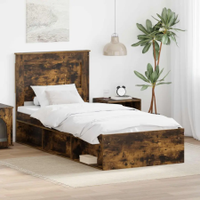 Ágykeret fejtámlával Füstölt tölgy 90 x 190 cm Tömör fenyőfa ágy és ágykellék