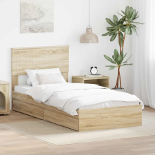  Ágykeret fiókkal fejtámlával Sonoma tölgy 90 x 200 cm Faanyag ágy és ágykellék