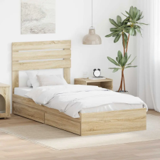  Ágykeret fiókkal fejtámlával Sonoma tölgy 90 x 200 cm Faanyag ágy és ágykellék