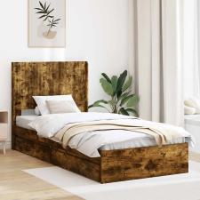  Ágykeret tárolóval és fejtámlával Füstös Tölgy 90 x 190 cm ágy és ágykellék