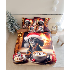  Ágyneműhuzat  Karácsonyi Flanel tűzes tacskós 3 részes lakástextília
