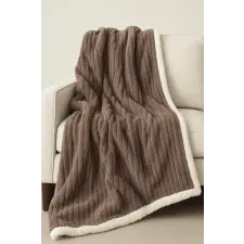  Ágytakaró pléd Sherpa bordázott kétoldalas Barna 200x230cm lakástextília