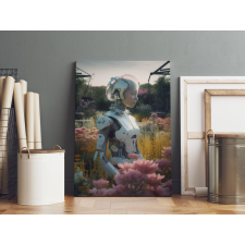  Ai Generált Fantasy Vászonkép - Robot Lány a Réten grafika, keretezett kép