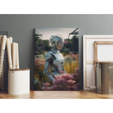 Ai Generált Fantasy Vászonkép - Robot Lány a Réten grafika, keretezett kép