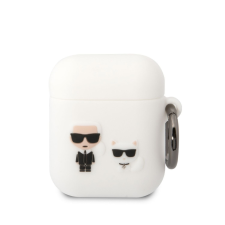 Airpods 1 / 2 szilikon tok akasztóval, fehér, Karl Lagerfeld KLACA2SILKCW fülhallgató, fejhallgató tok