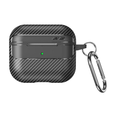 Airpods 3 tartó: AirPods 3 tartó - Carbon mintás fekete, karabinerrel fülhallgató, fejhallgató tok