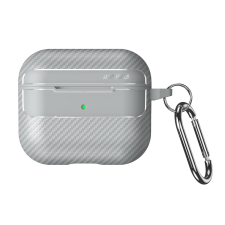 AirPods 3 tartó - Carbon mintás szürke, karabinerrel fülhallgató, fejhallgató tok