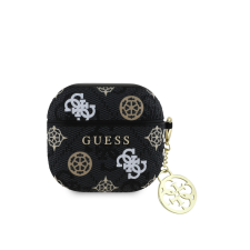 Airpods 4 tartó: Guess Script PC/PU fekete Charm tok, medállal fülhallgató, fejhallgató tok