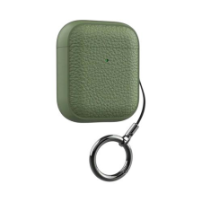 AirPods tok bőrhatású textúrával, kulcstartóval - Khaki, AirPods 1/2 fülhallgató, fejhallgató tok