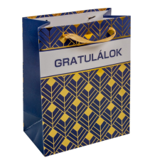  Ajándék tasak gratulálok kék-arany 18x23cm dekorációs kellék