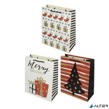 - Ajándéktasak Deluxe Xmas L 26x32x12 glitteres matt piros variációk karácsonyi dekoráció