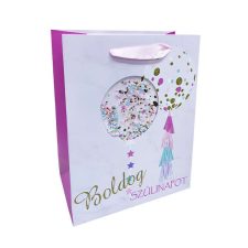  Ajándéktasak - közepes (lila alapon átlátszó lufi színes dekorációval) party kellék