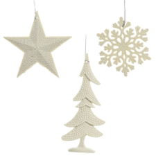  Akasztós dísz fehér glitteres 10cm dekorációs kellék
