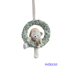  Akasztós fehér maci koszorúban figura dekorációs kellék