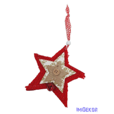  Akasztós filccsillag kötött középpel - Piros dekorációs kellék