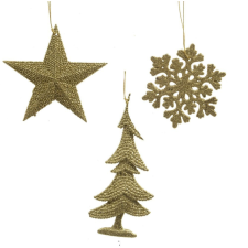  Akasztós karácsonyi dísz glitteres arany 10-15cm karácsonyfadísz