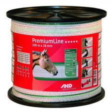 AKO PremiumLine Villanypásztor szalag, zöld/fehér, 200m x 38 mm, 0,17 ohm/m, 270 kg elektromos állatriasztó