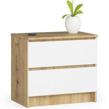 AKORD Furniture Factory 2 fiókos éjjeliszekrény P60_55 - tölgy/fehér bútor