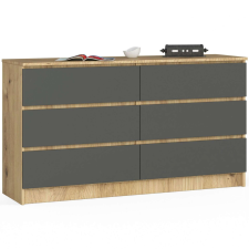 AKORD Furniture Factory 6 fiókos komód P77_138 - tölgy/grafitszürke bútor