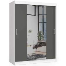 AKORD Furniture Factory Tolóajtós gardróbszekrény tükörrel P200_150 - fehér/szürke bútor