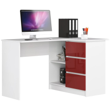 Akord Furniture Sarok íróasztal - Akord Furniture - 124 cm - fehér / magasfényű bordó íróasztal