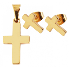  Akzent márkájú acél Kereszt medál és fülbevaló szett, arany színű fülbevaló