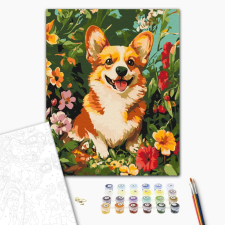Alkotásutca Vidám corgi a virágok között - Számfestő készlet kereten 40x50 kreatív és készségfejlesztő