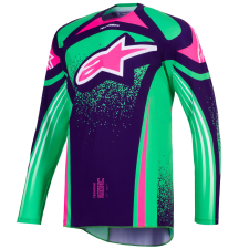 Alpinestars Techstar Nomur motocross mez sötétlila-zöld-fluo rózsaszín motocross mez