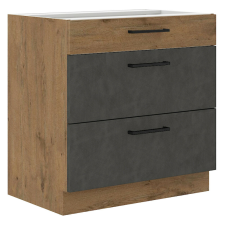  Alsószekrény, szürke matt/tölgy lancelot, VEGA 80 D 3S BB bútor